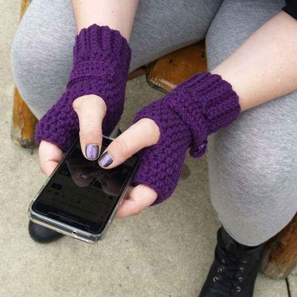 Purple Fingerless Wristlets - MADE TO ORDER - Picture 2 of 7